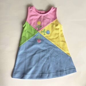 NWT Florence Eiseman Pastel Color Block Flower Dress Girls Size 2T